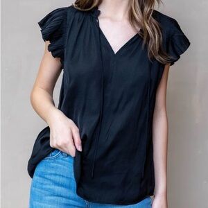Elegant Black Flutter Sleeve Top